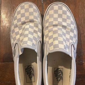 Vans light blueish gray checkered slip on sneakers